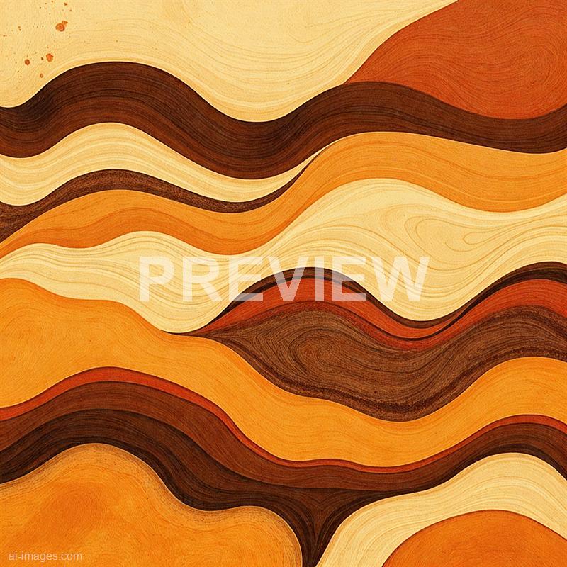 The image features an abstract pattern composed of flowing, wavy lines in various shades of warm earth tones, including creams, oranges, browns, and reddish hues. The lines are textured and layered, creating a sense of depth and movement that resembles a stylized landscape or wood grain pattern. There are also a few small specks or splatters in the upper left corner, adding a subtle element of randomness to the design.